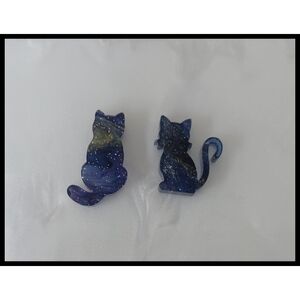 Mismatched Cosmic Kitty Earrings, Galaxy Cat Studs, Magical Space Cat Jewelry